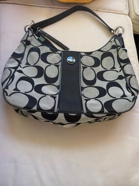 Coach Black and Khaki Signature Shoulder Bag